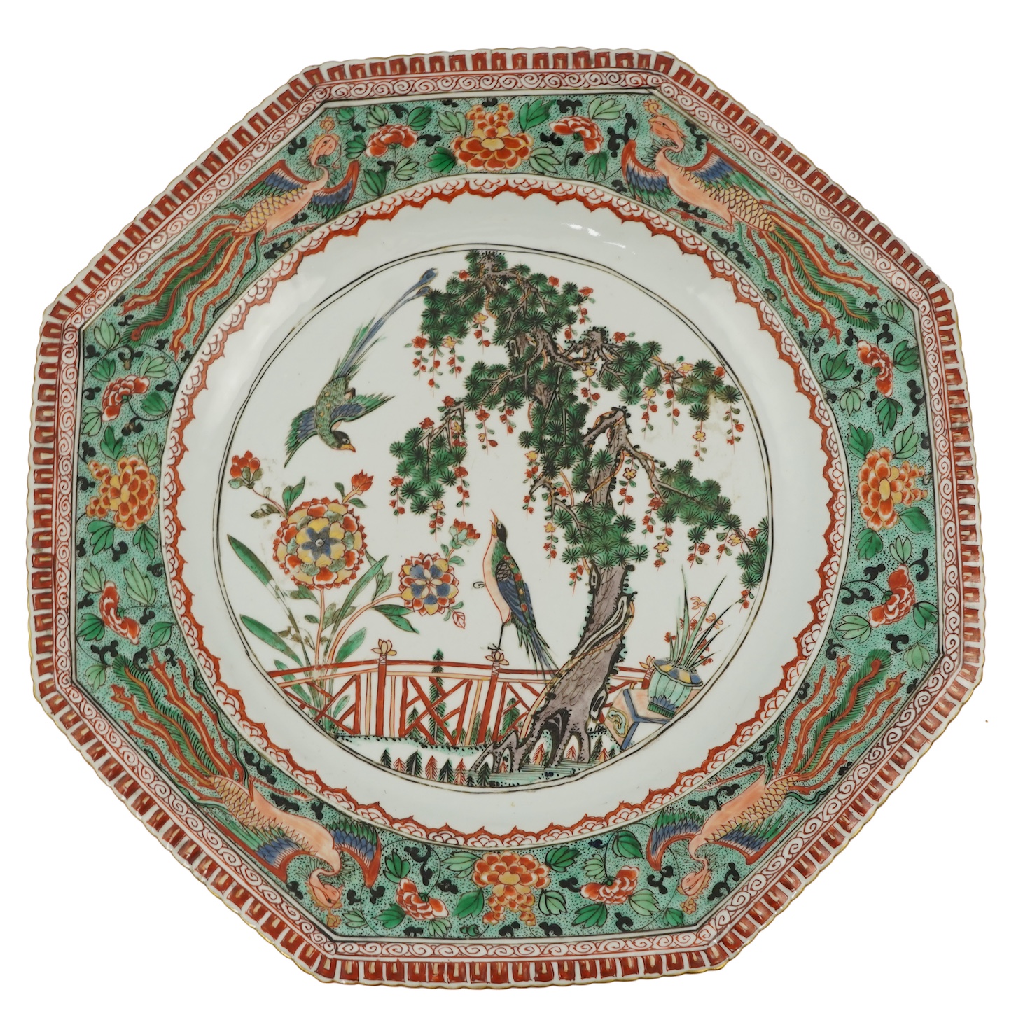 A Chinese famille verte octagonal dish, Kangxi period